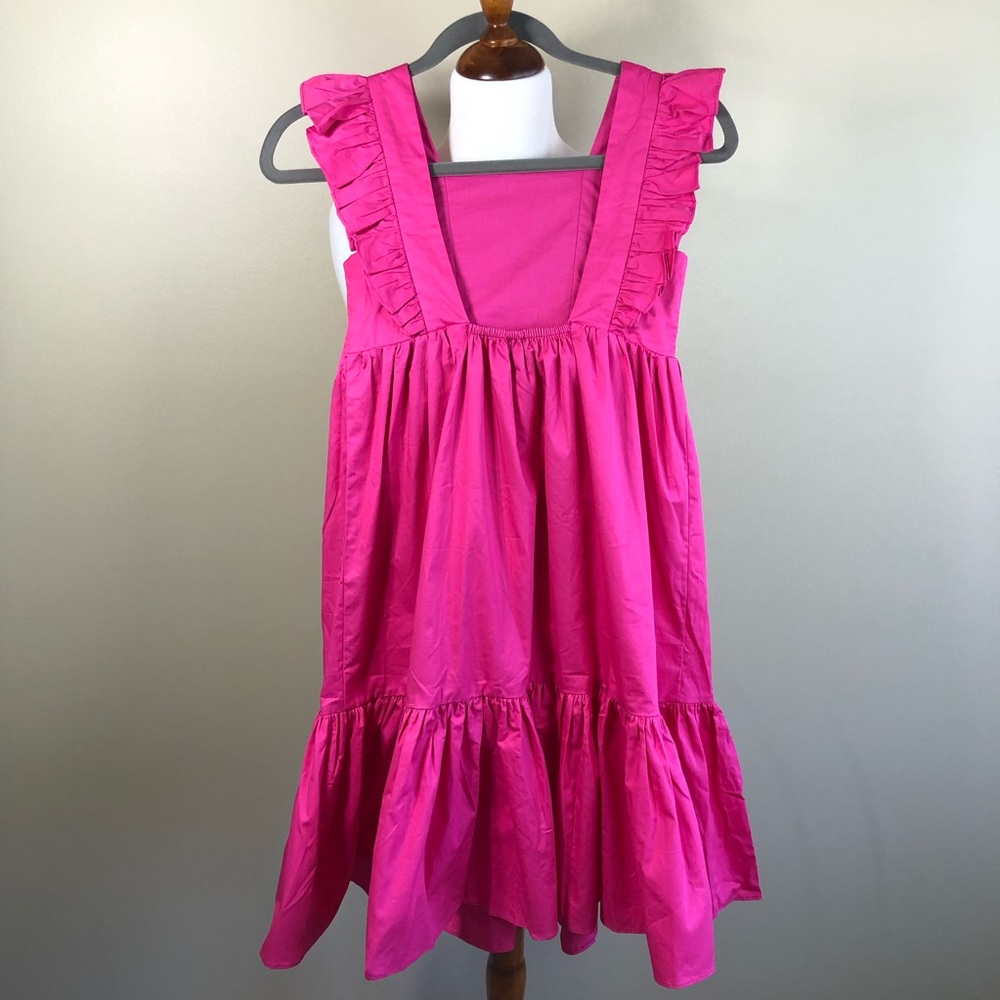 Bardot Fuschia Pink Flouncy Square Neck Ruffled Cotton Dress - Picture 2 of 10